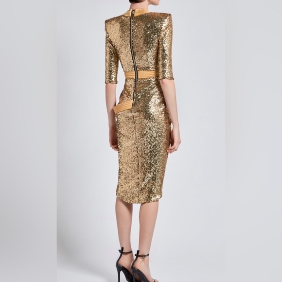 Zhivago Eye of Horus Gold Sequin Should Pads Dress Size 4 - Picture 11 of 11